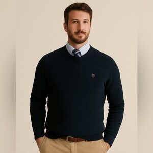 Chaps x Ralph Lauren | Preppy Cotton Crewneck Sweater Embroidered Logo